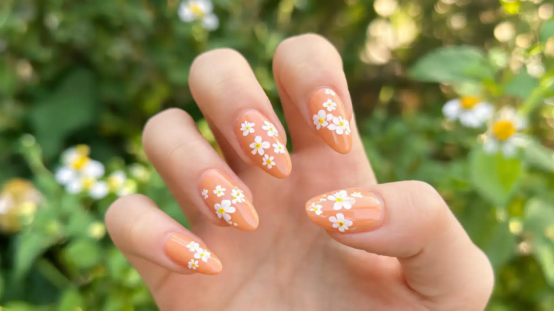 Orange floral nail art