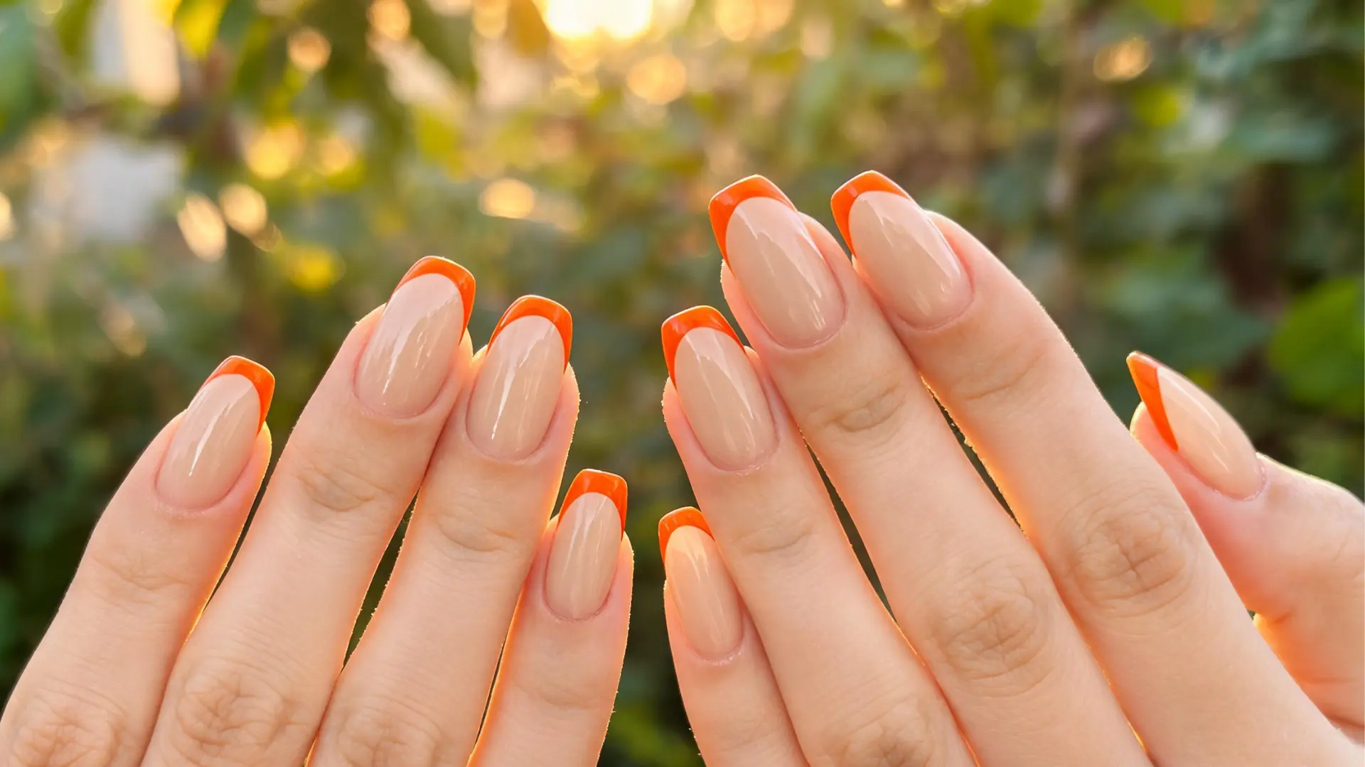 Orange French tip manicure