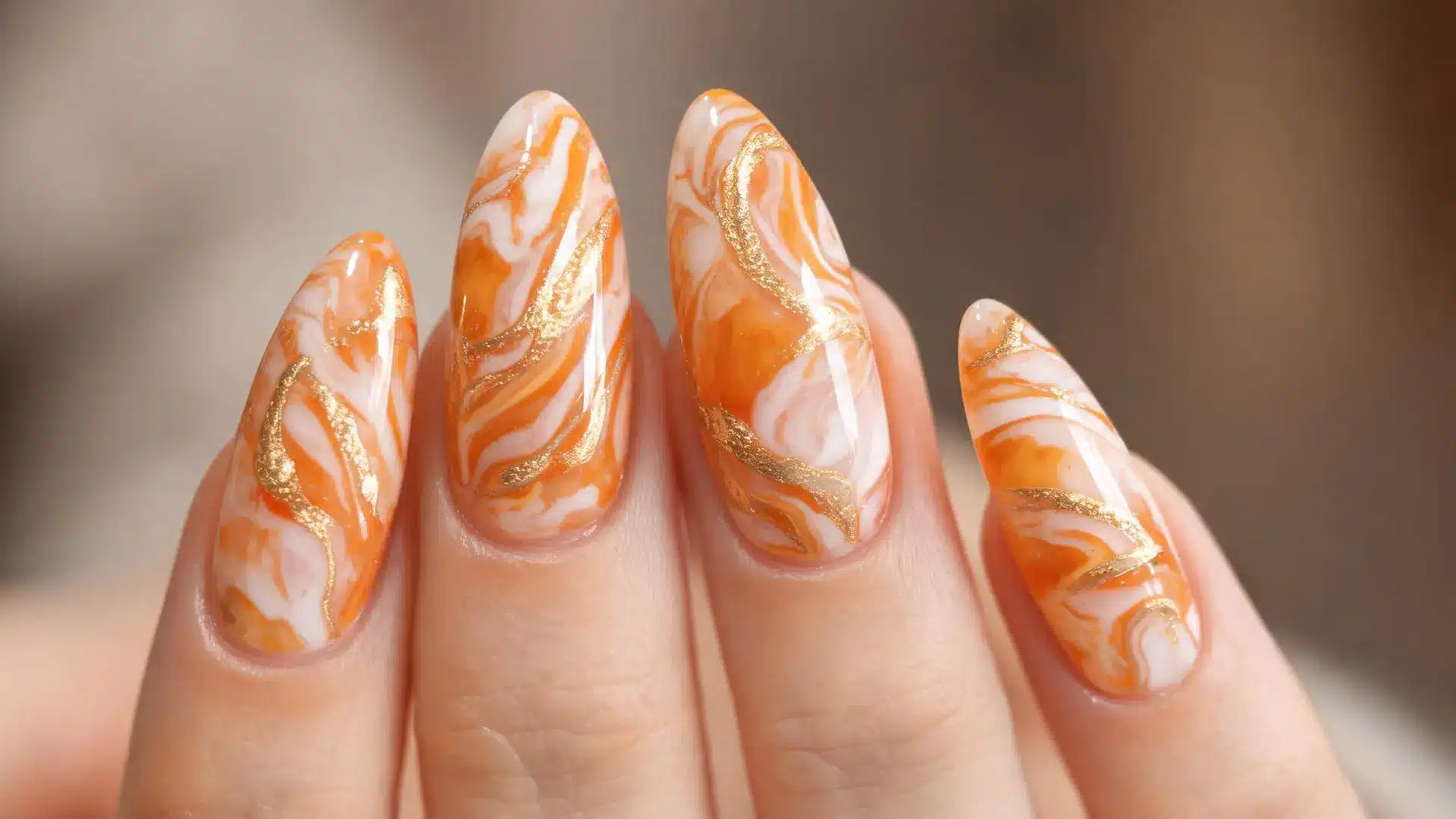 Orange marble nail art