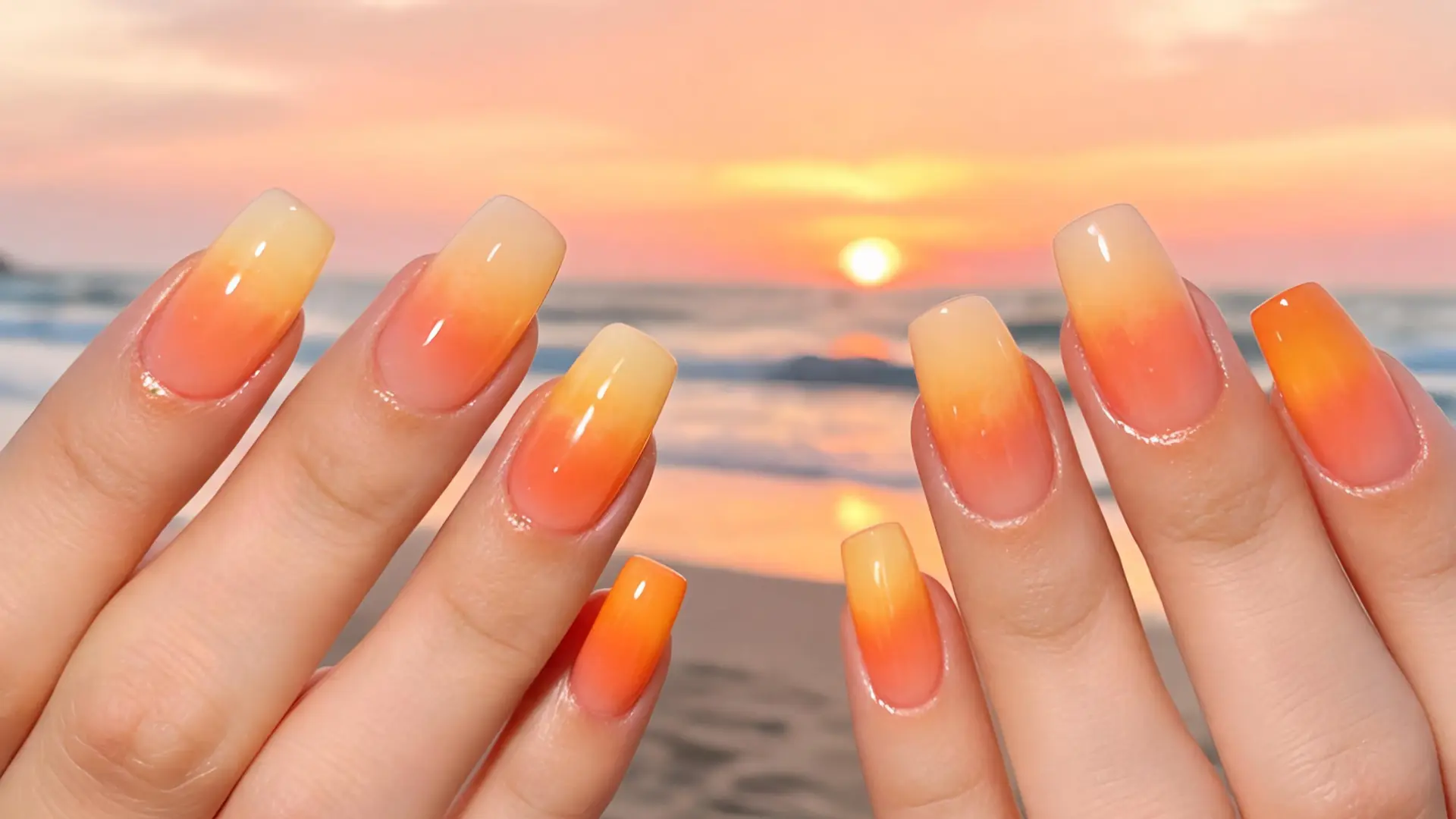 Orange sunset nail design