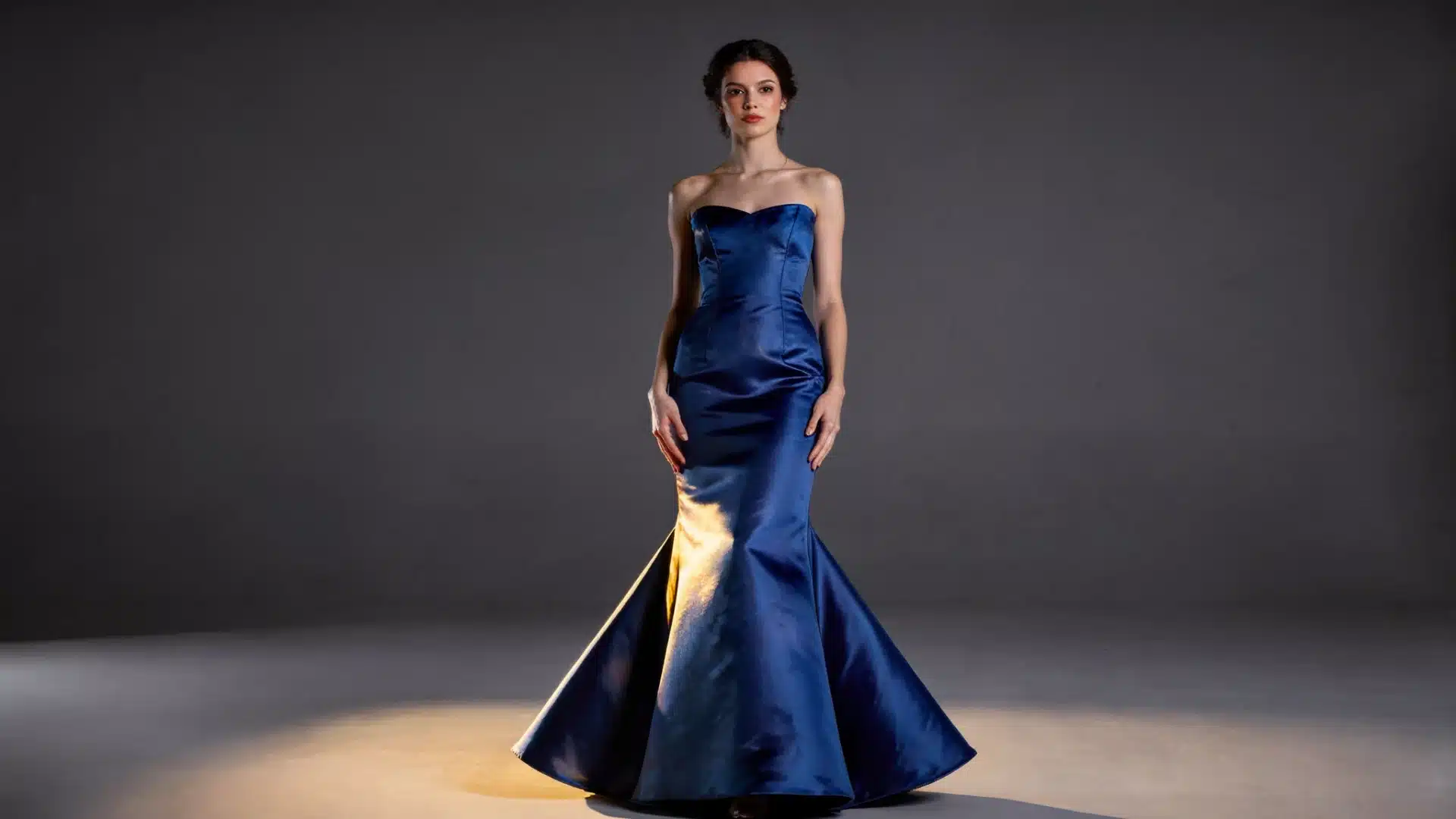 Royal blue mermaid dress with a fitted shape and flared hem.