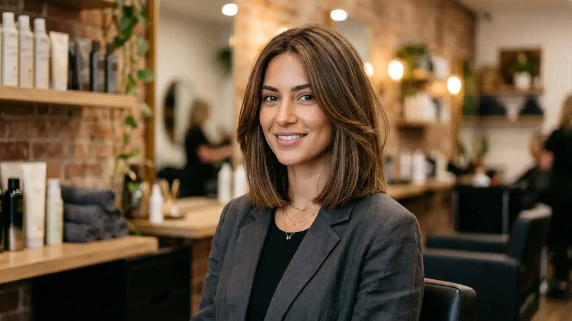 Shoulder-length blunt lob with clean ends and balanced proportions.