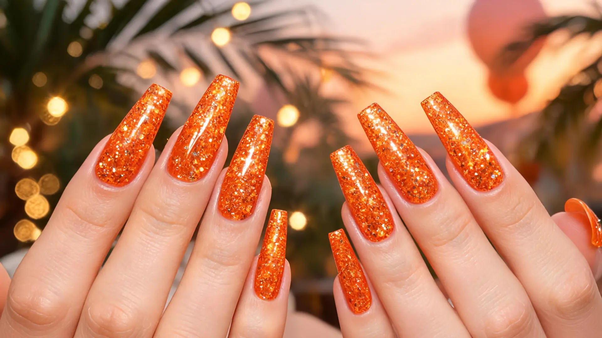 Sparkly orange glitter nails