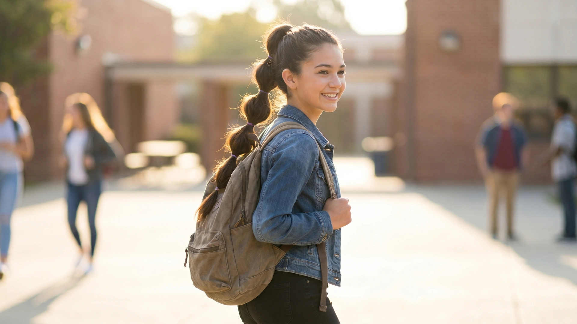 Student with a bubble braid hairstyle created using multiple elastics along a high ponytail.