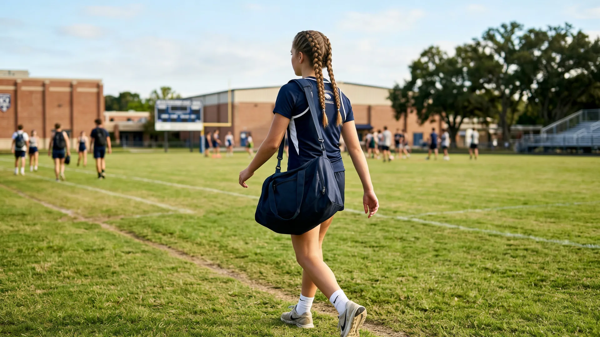 Teenage student wearing double Dutch braids styled close to the scalp for an active school day.