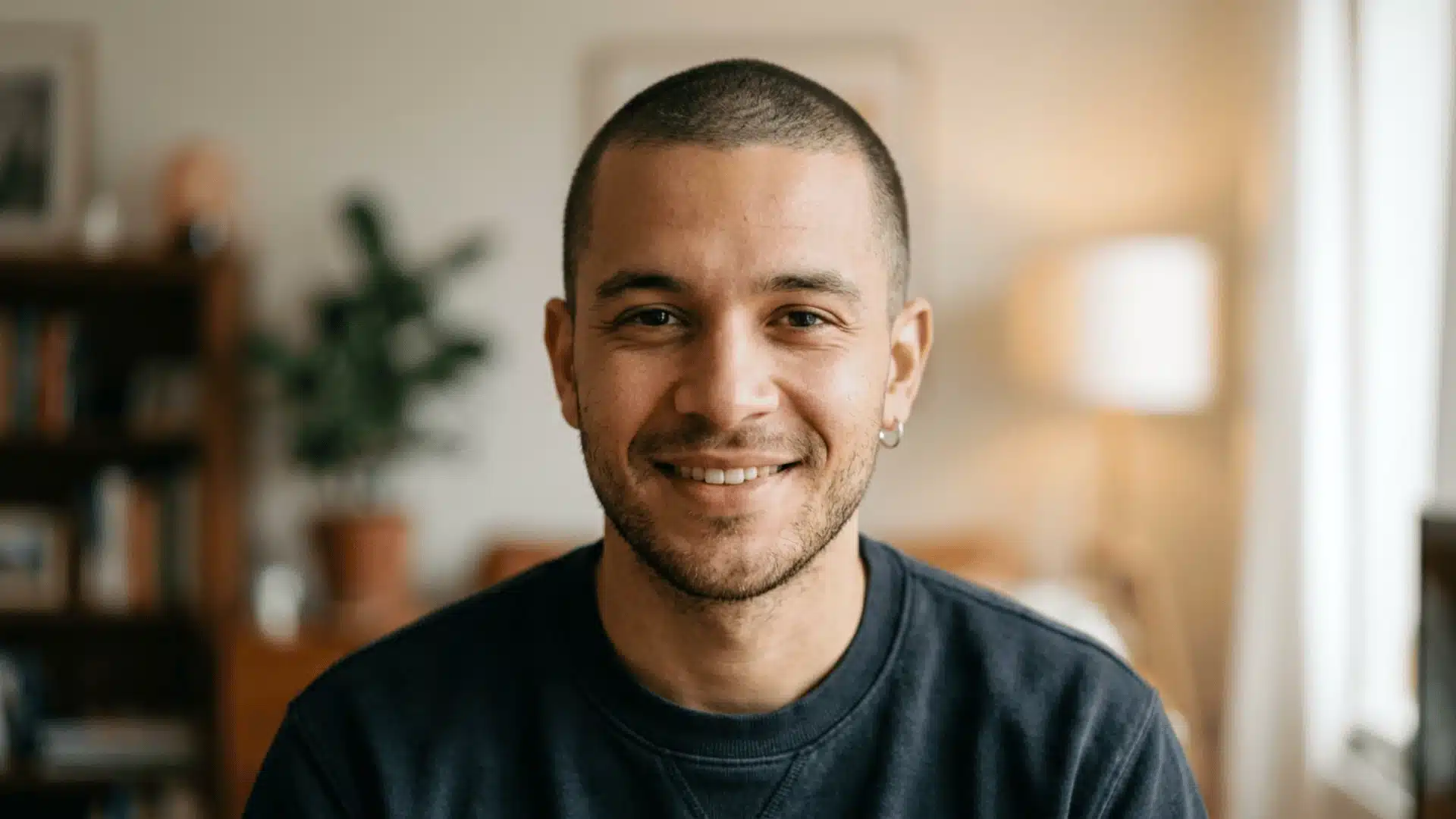 White man with a Number 3 buzz cut featuring short even hair with light scalp visibility and a soft taper fade