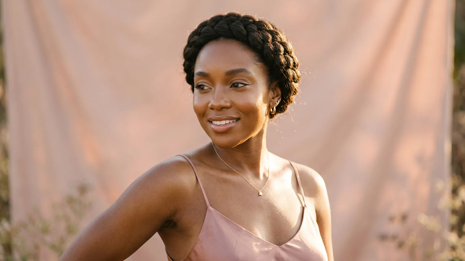 Woman wearing halo crown braid