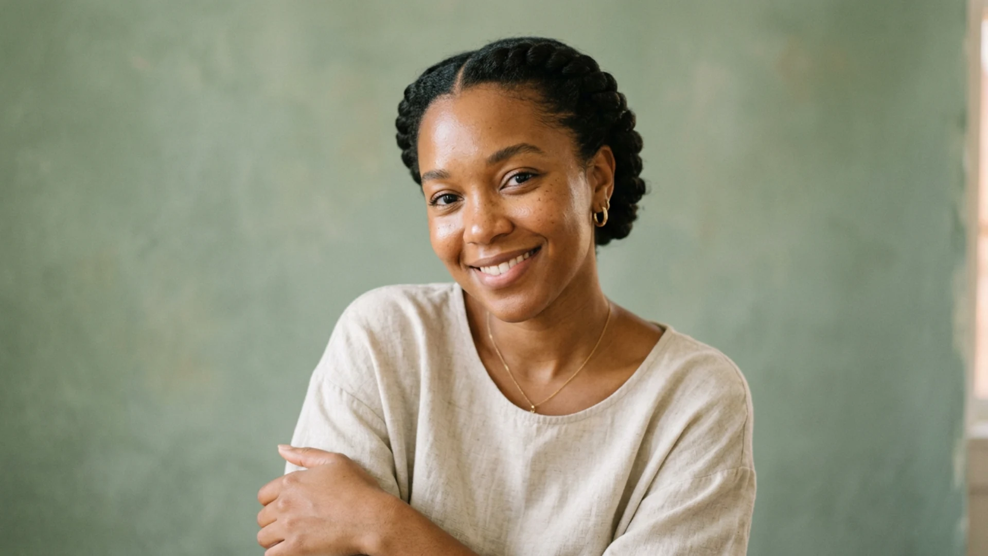 Woman with loose flat twists protective hairstyle for sleep