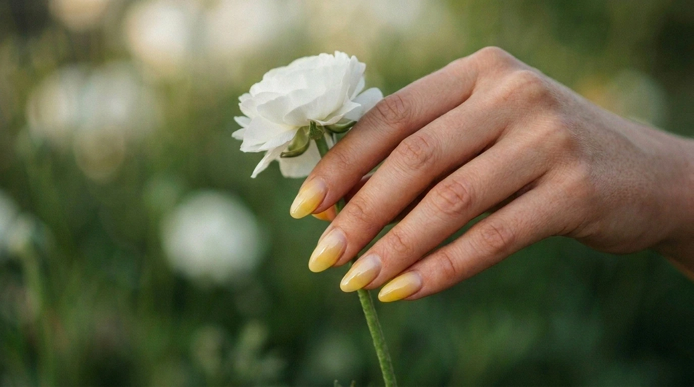 almond yellow ombre nails fading from pale yellow to butter yellow tips