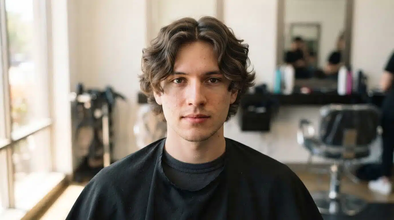 american man with soft body wave perm added volume movement and texture in salon
