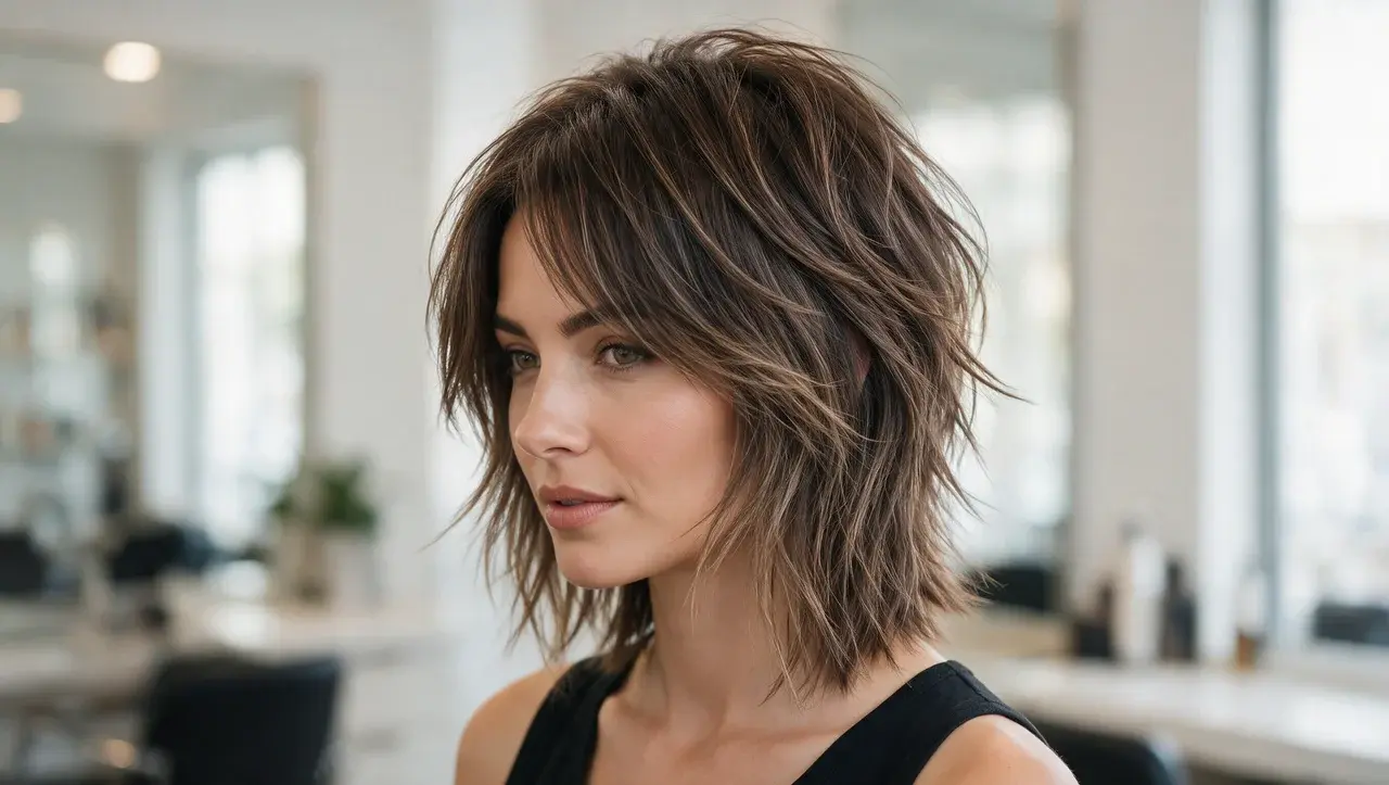 asymmetrical shag haircut with uneven layers and modern styling