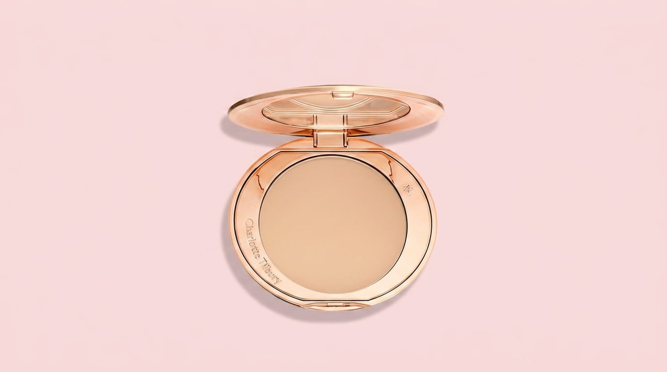 charlotte tilbury airbrush flawless finish pressed powder shown inside an open compact