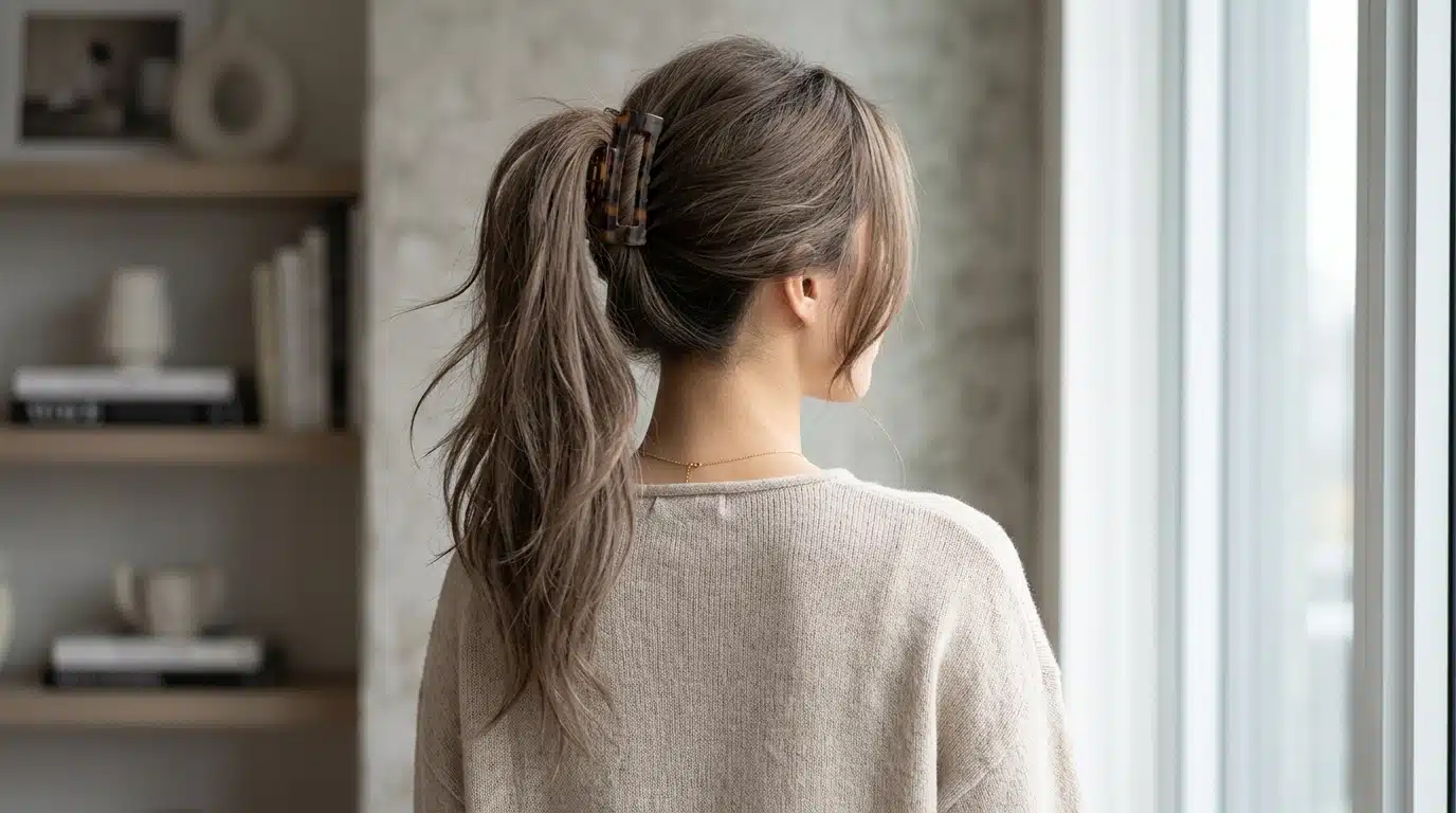 claw clip ponytail hairstyle with loosely twisted hair and natural movement