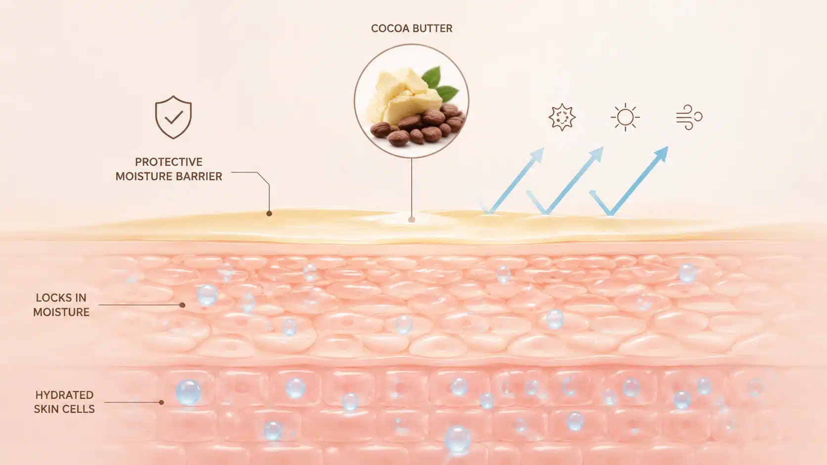 cocoa butter forming moisture barrier on skin surface