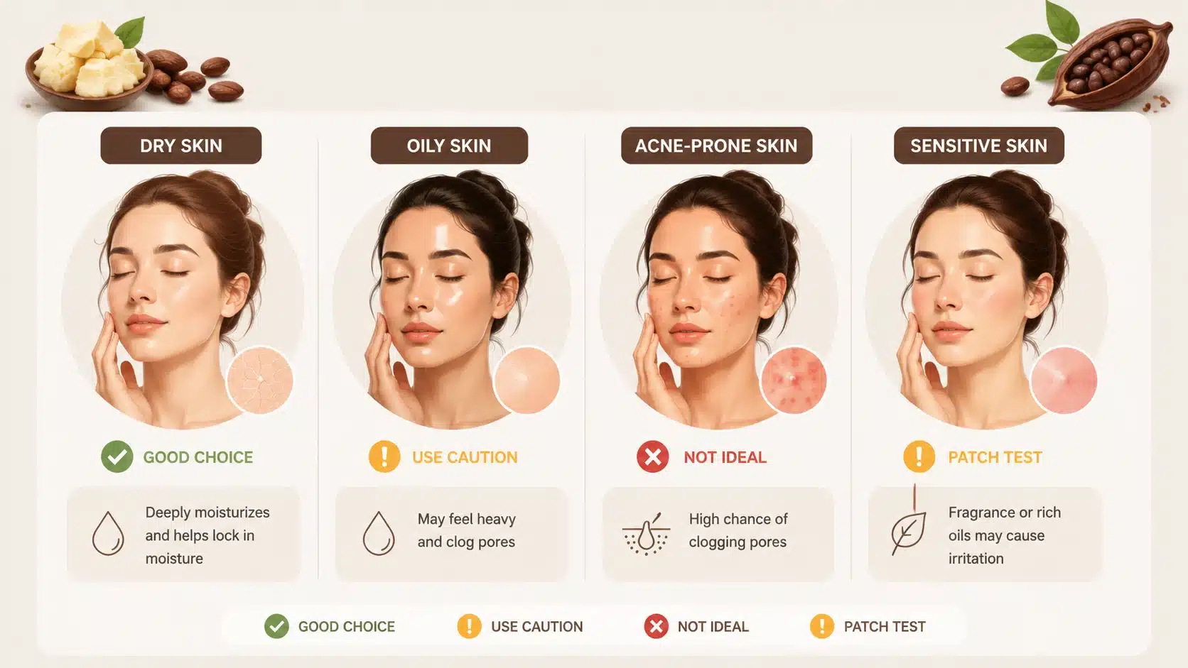 cocoa butter suitability guide for different skin types