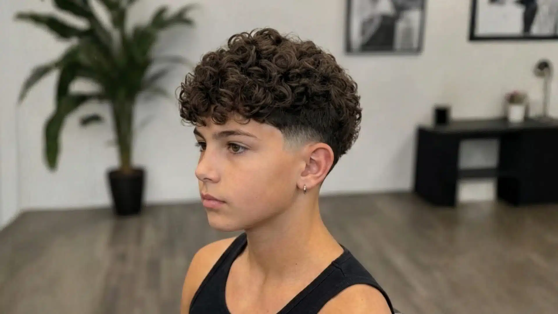 curly fade haircut with short curls on top and faded sides for a modern look