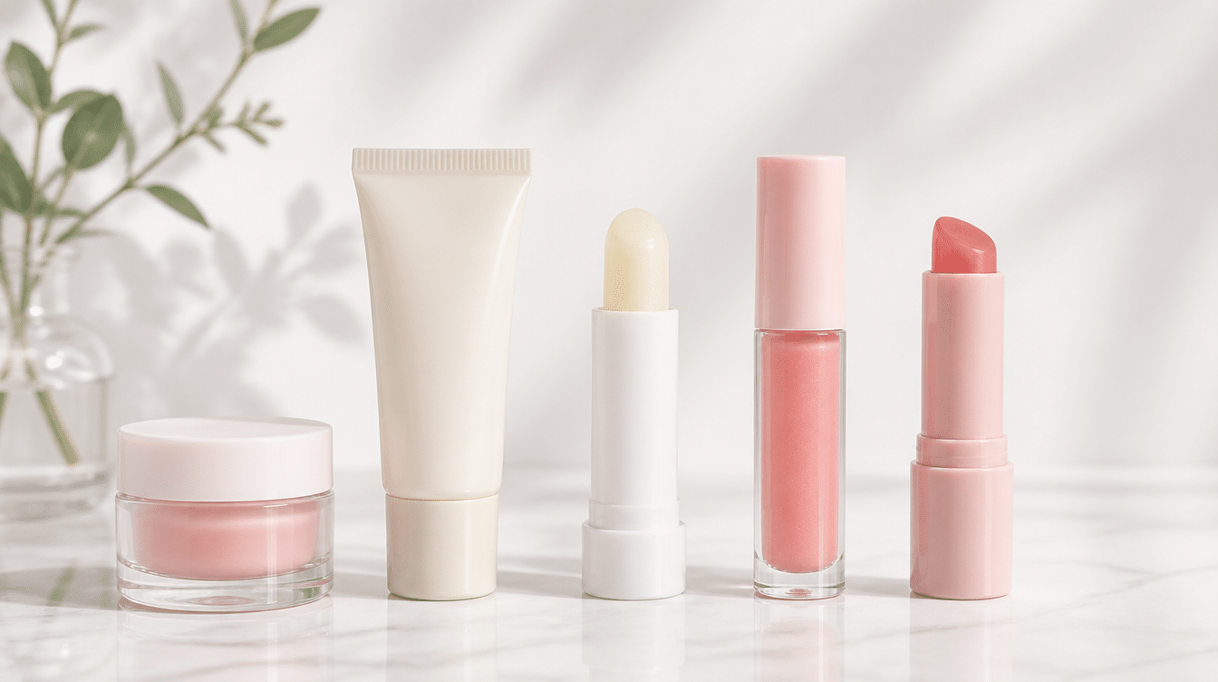 different lip care products including petroleum jelly lip balm lip mask lip oil and medicated treatment for comparison
