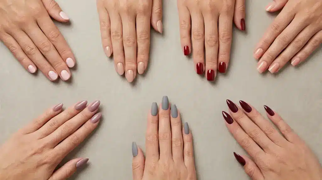 different nail shapes including round oval square almond coffin and stiletto styles