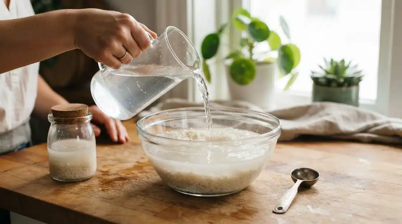 diluting fermented rice water with plain water before applying it as a hair treatment rinse
