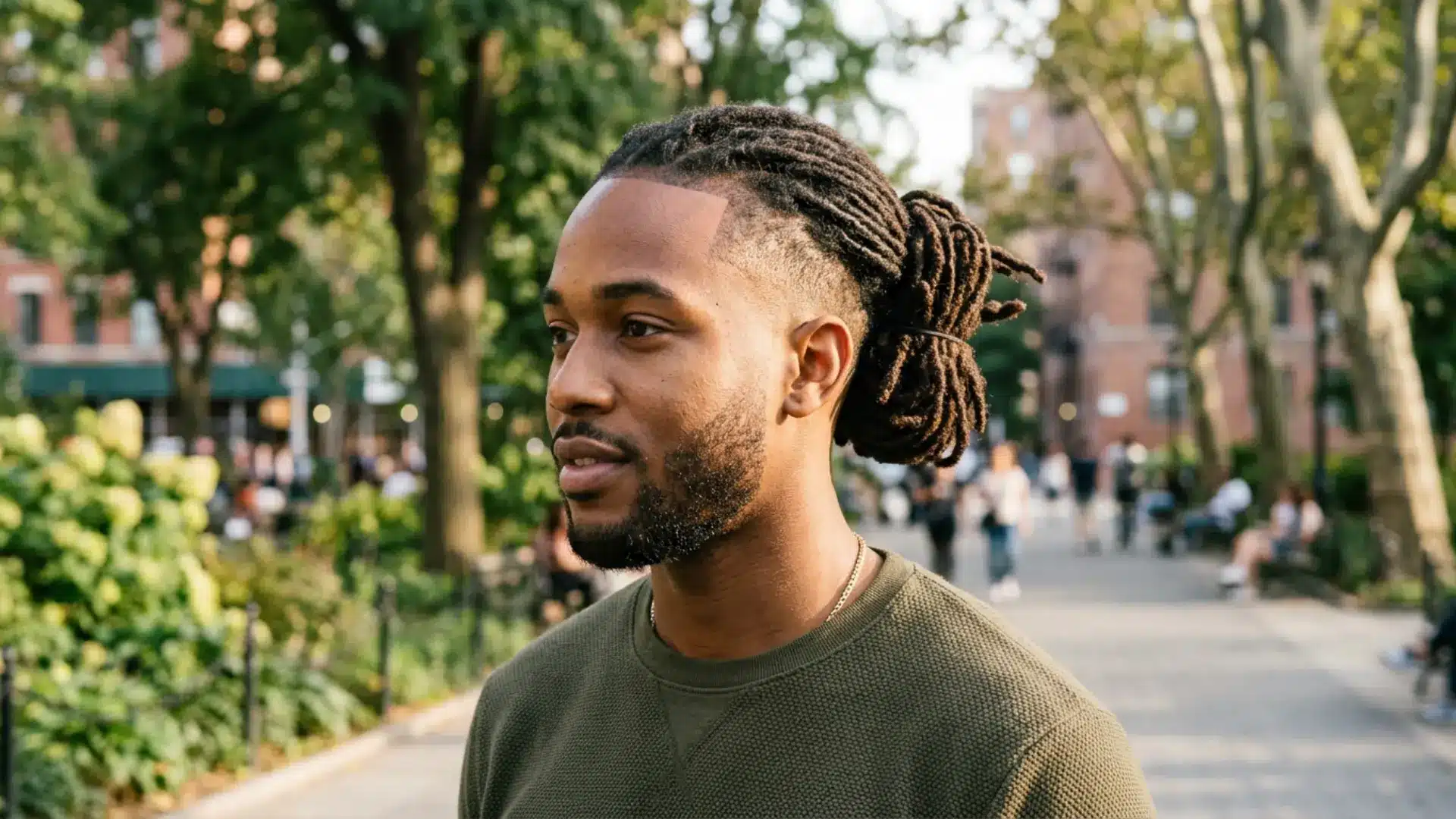 Drop Fade with Pulled-Back Locs or Twists
