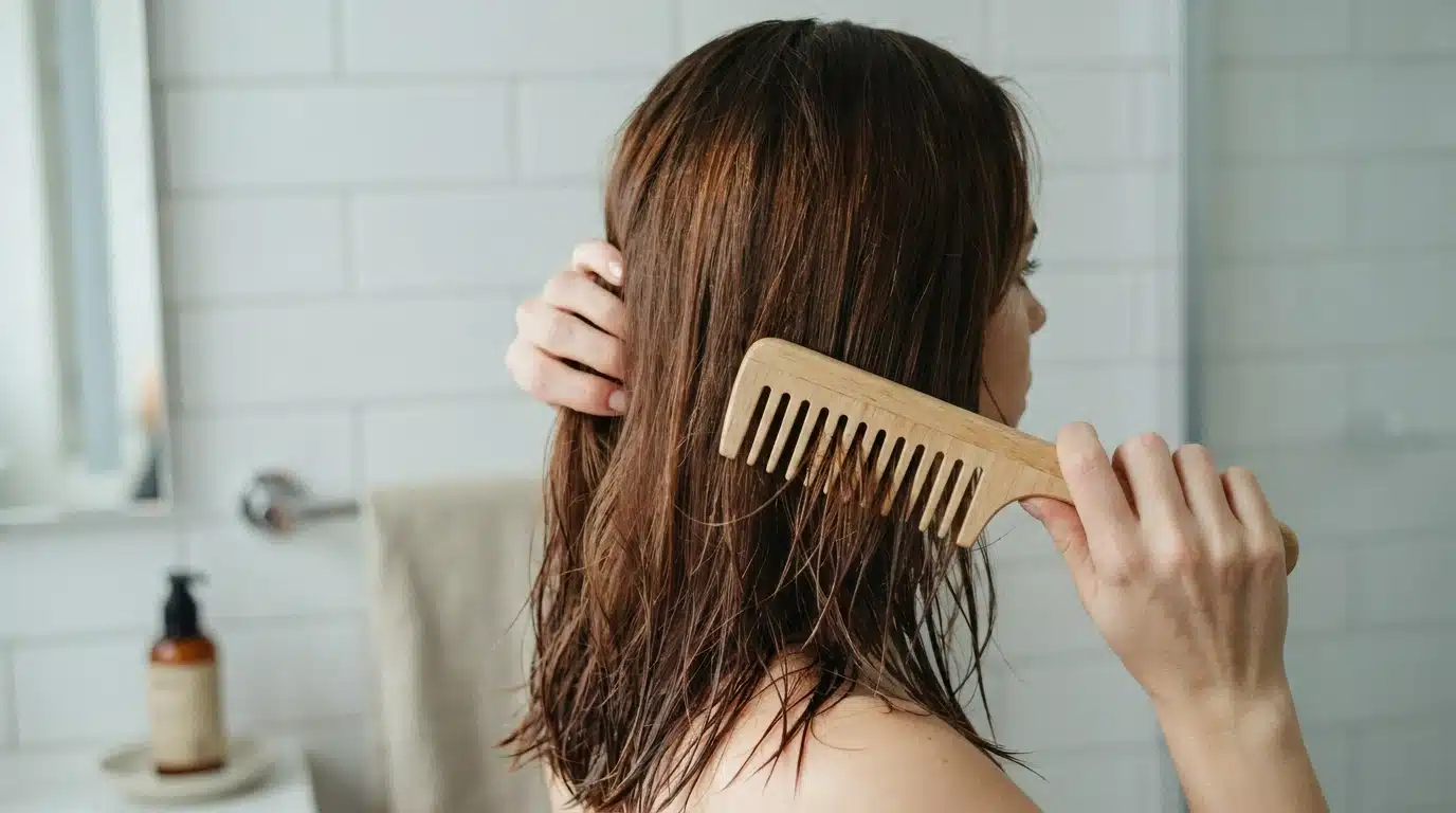 dry brittle hair strands showing breakage and rough texture during a realistic hair care routine