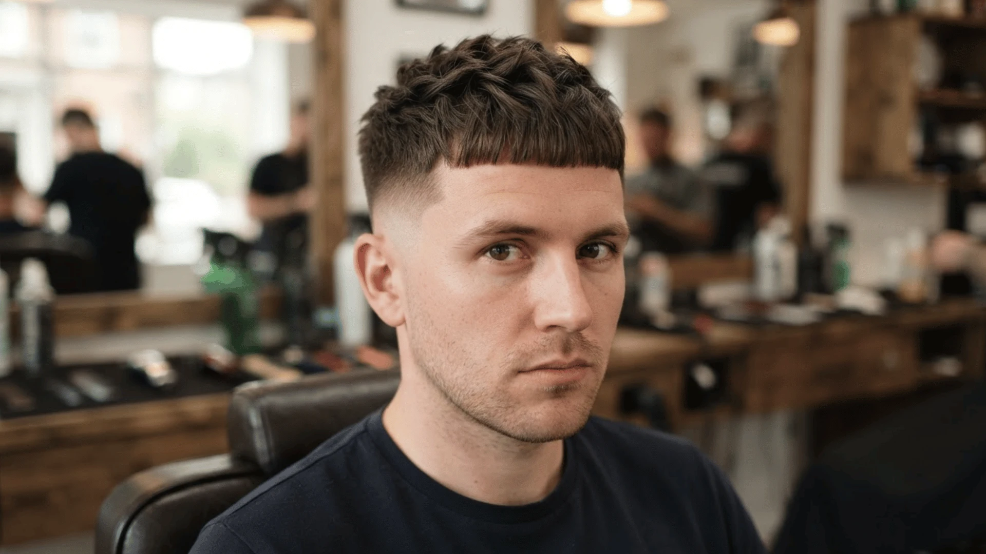 French crop with blunt fringe and textured top in natural light