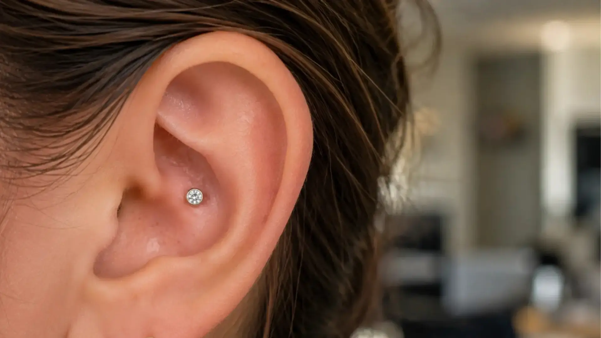 Gemstone conch ear piercing