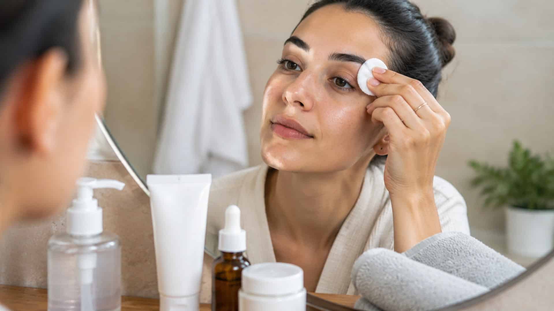 gentle eyebrow skincare routine with cleanser and moisturizer for sensitive flaky skin