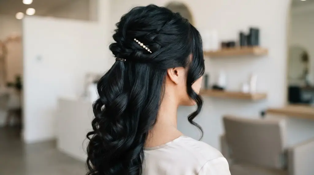 half-up-half-down-hairstyle-on-black-hair-in-salon-setting