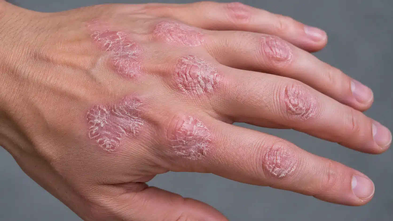 hand showing thick scaly patches linked with skin conditions