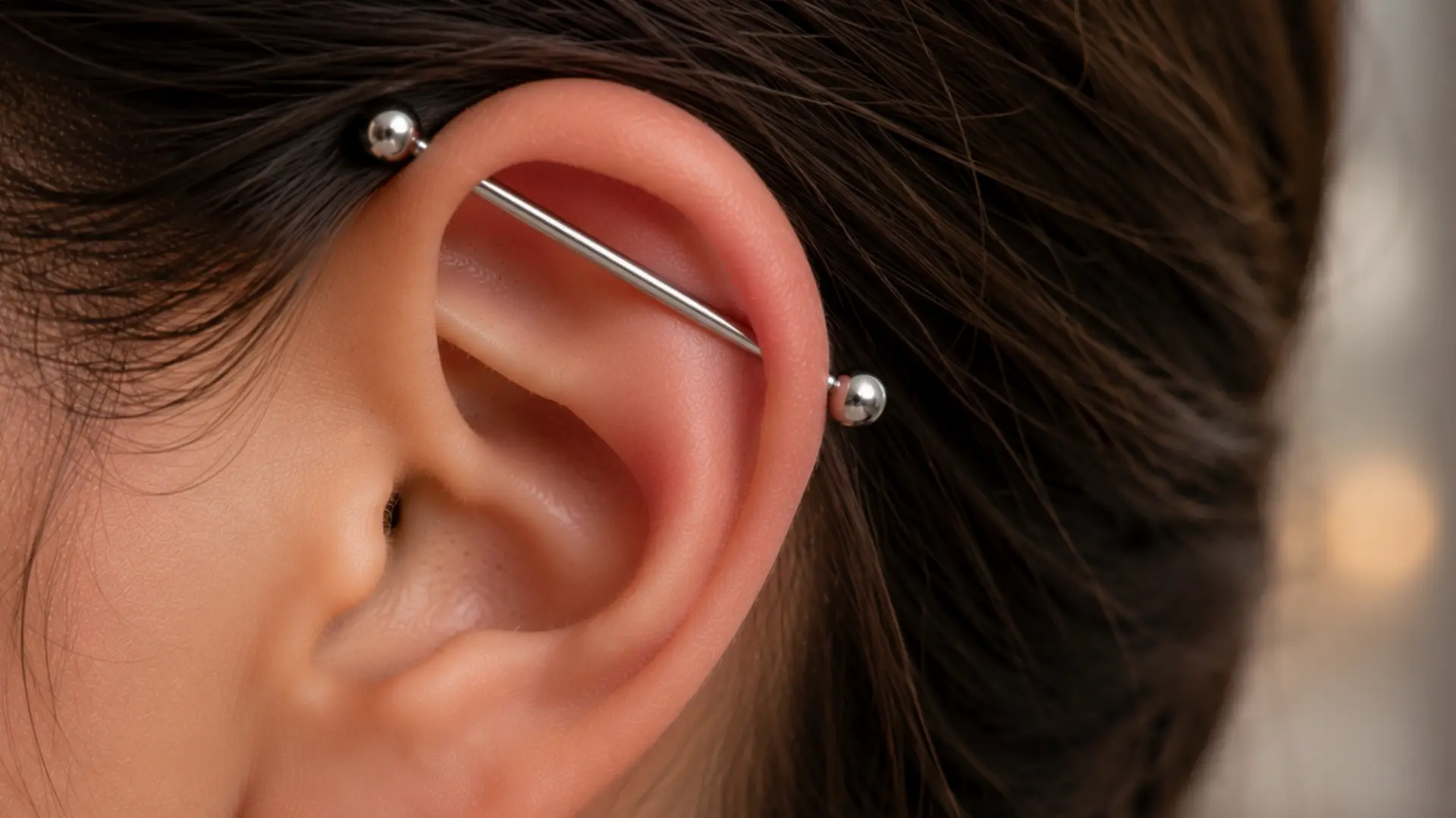 Industrial piercing with straight barbell