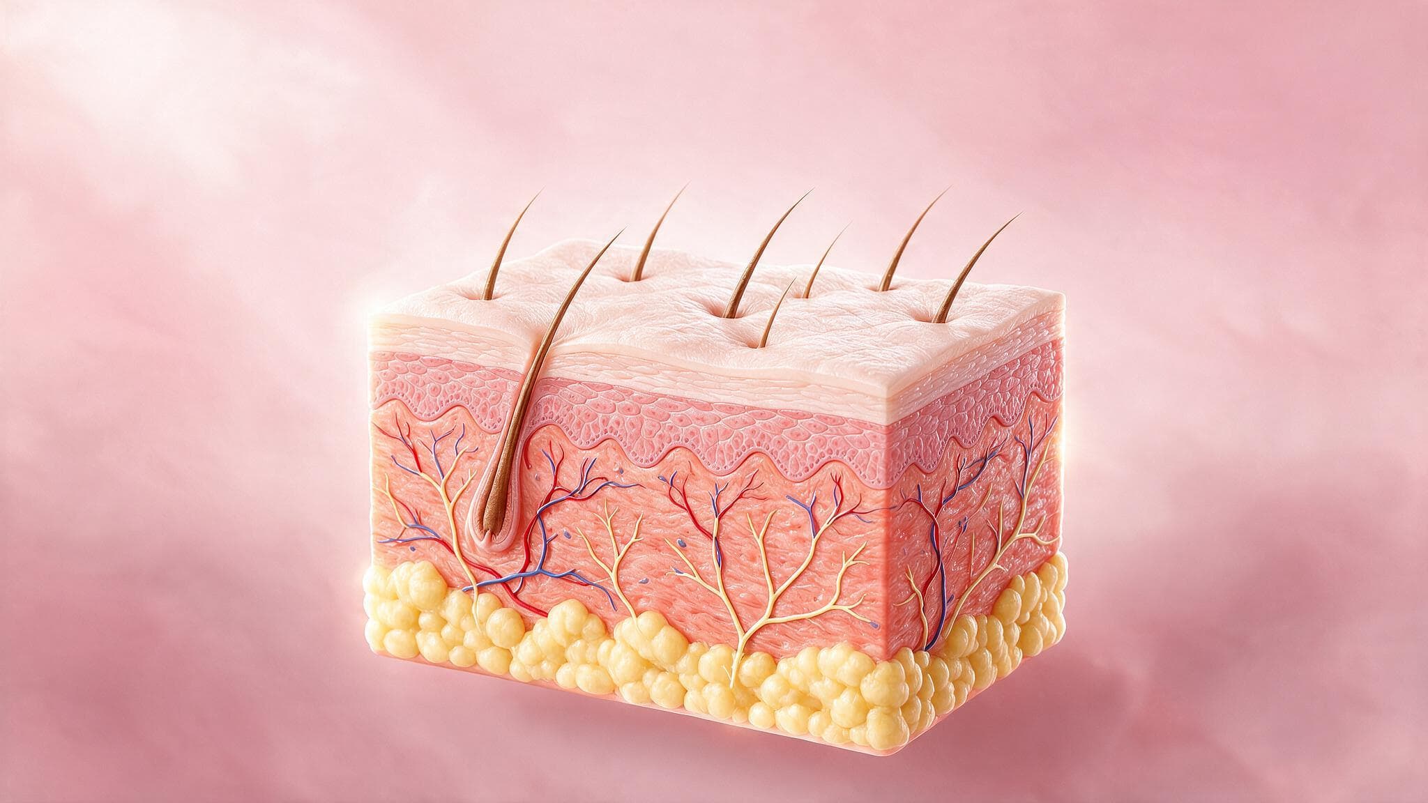 animated representation of the human skin barier and the layers underneath along with hair follicles