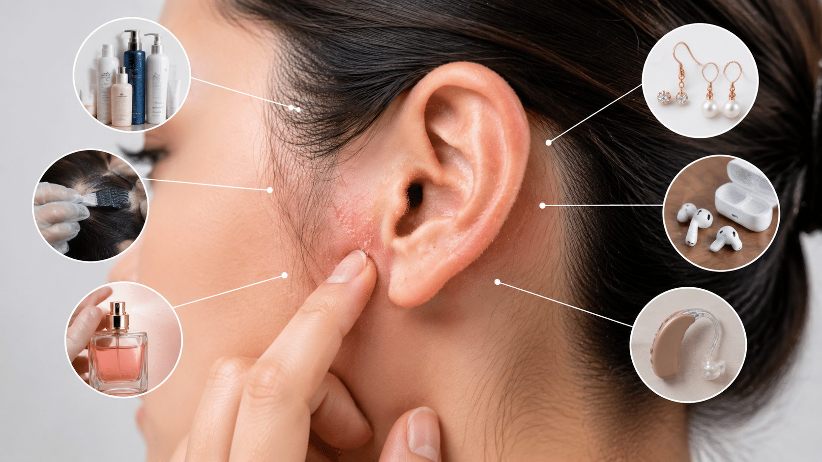 irritating products causing allergic reaction near the ear