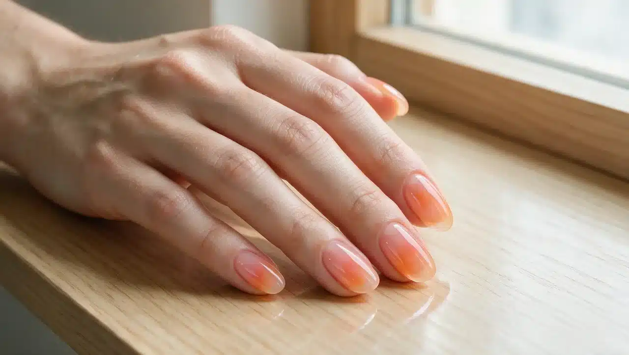 jelly glass nails with translucent pink glossy finish effect