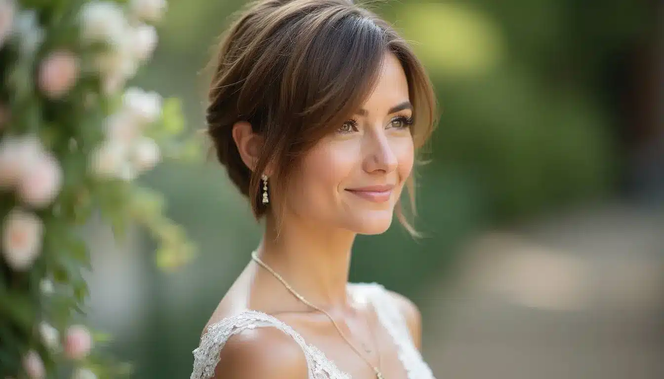 layered pixie bob haircut for fine hair with soft volume at a wedding event