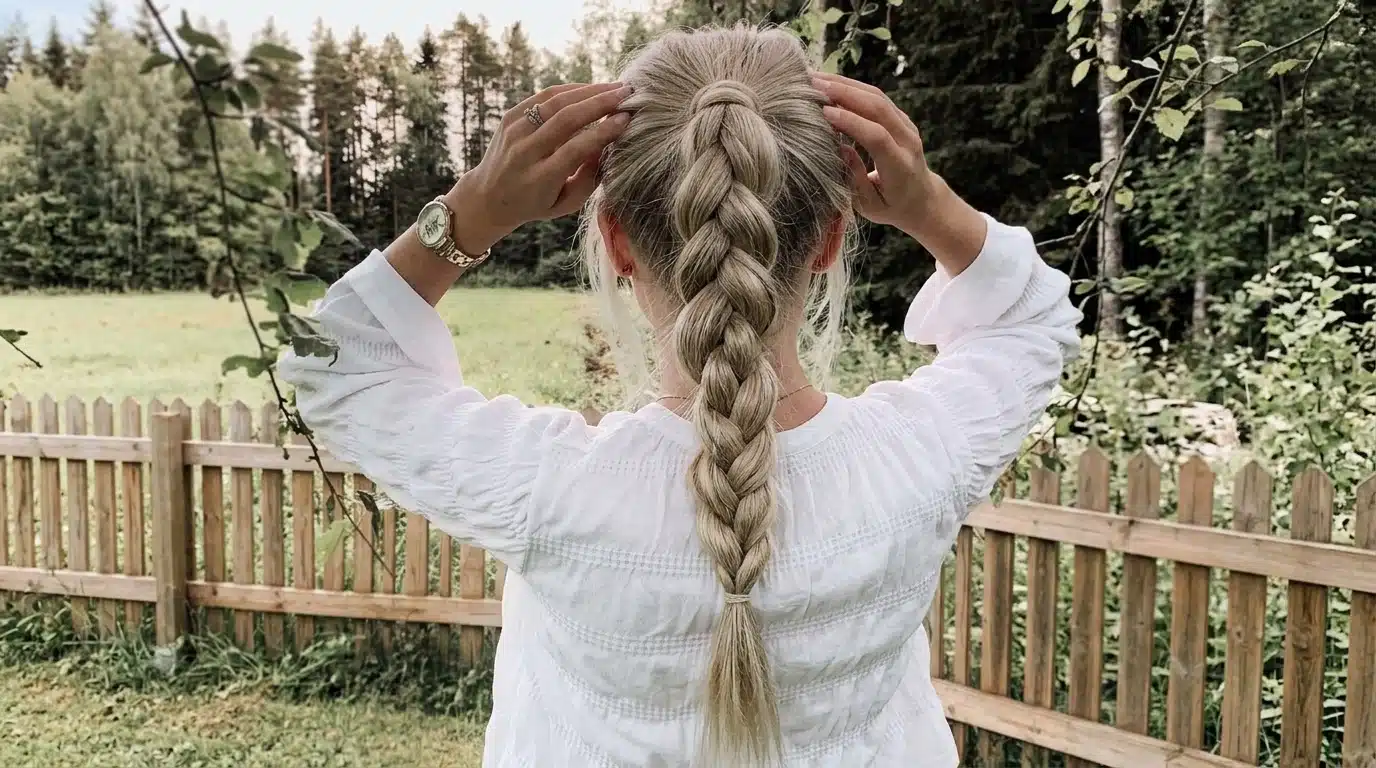 long braided ponytail hairstyle with detailed braid texture and natural volume