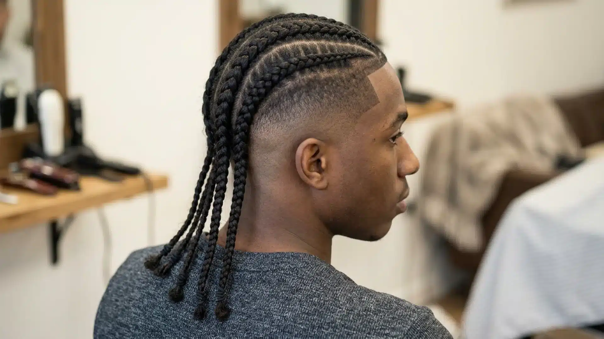 Man from behind showing cornrows combined with a mid fade