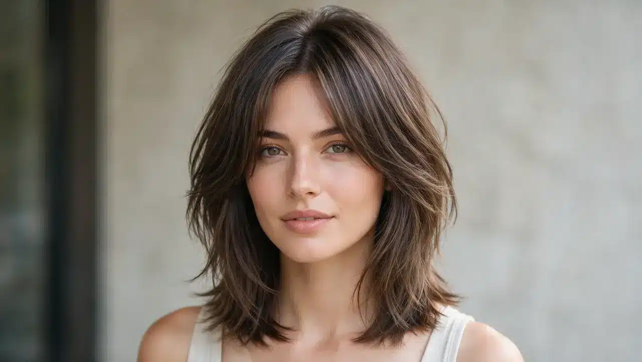 medium length shag haircut with layered waves and soft texture