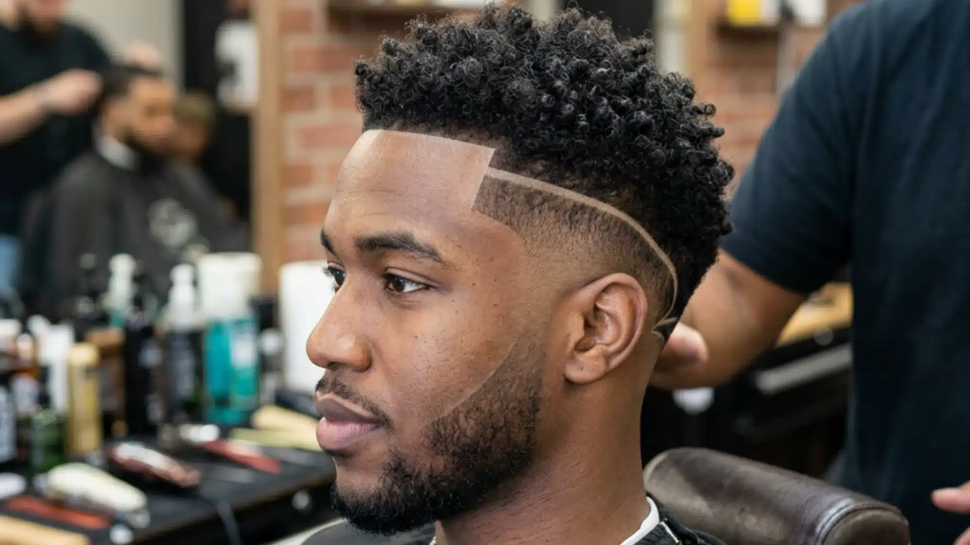Mid Drop Fade with Shaved Line Design