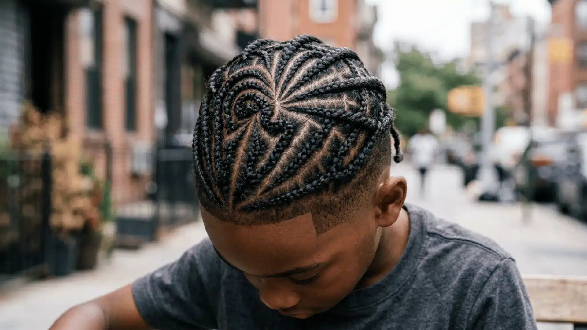 Mixed boy with freestyle braids and custom curved parting