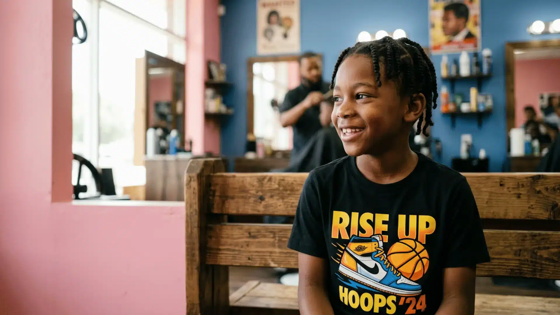 Mixed boy with neat straight-back cornrows and clean parting