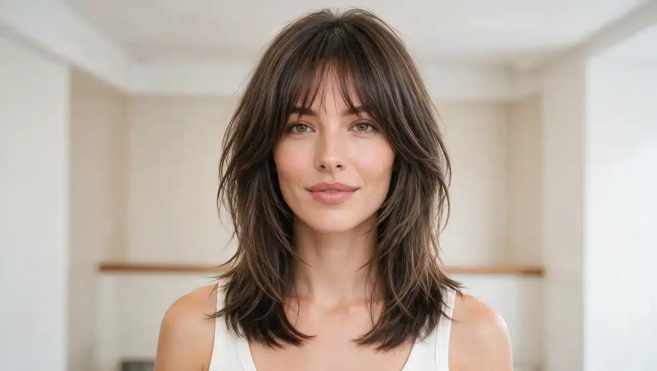 modern shag hairstyle with soft blended layers and face framing pieces