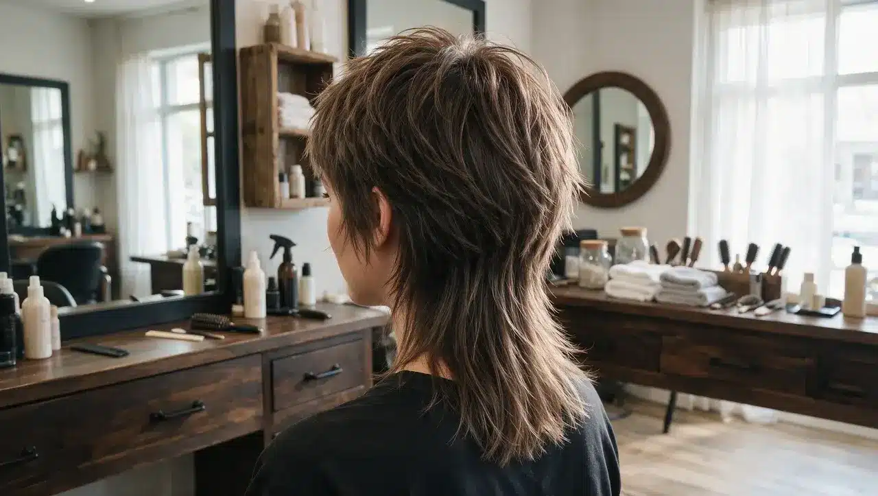 mullet shag haircut with layered top and extended back length