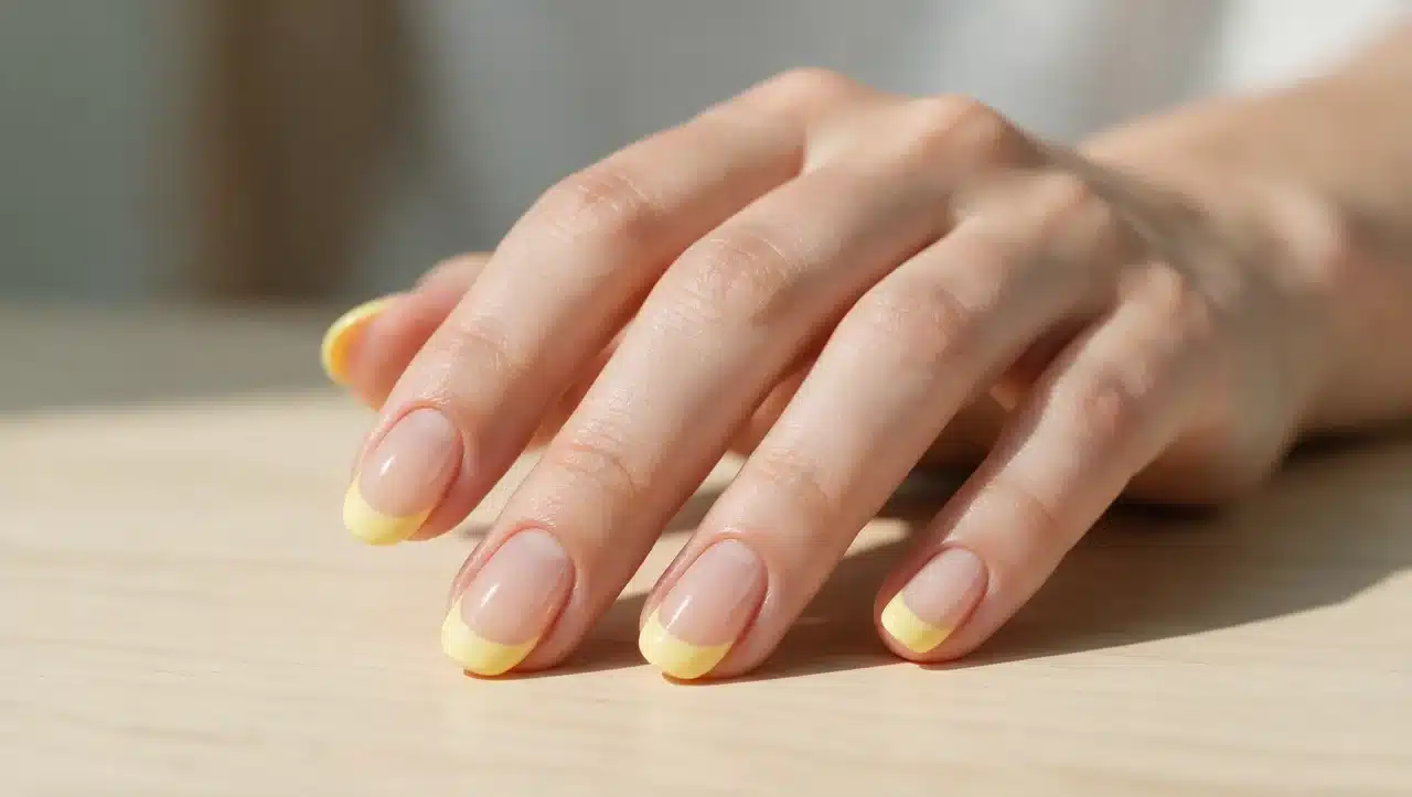 pastel yellow french tips with soft summer manicure color style