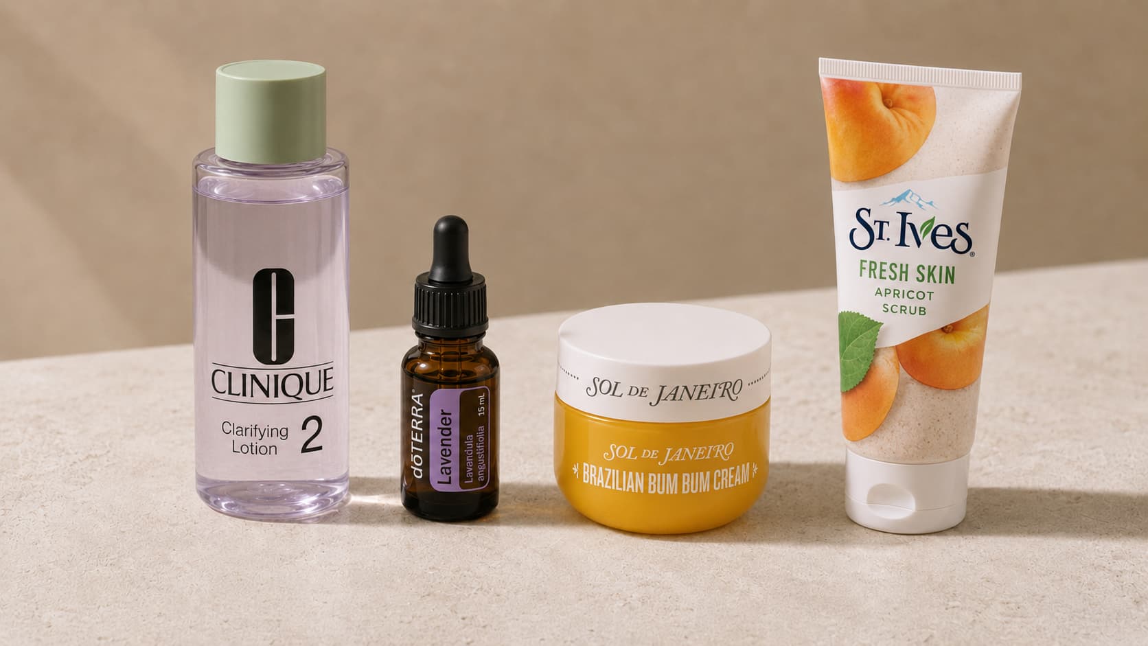 products with fragrance of clinique, doterra, sol de janeiro and st ives