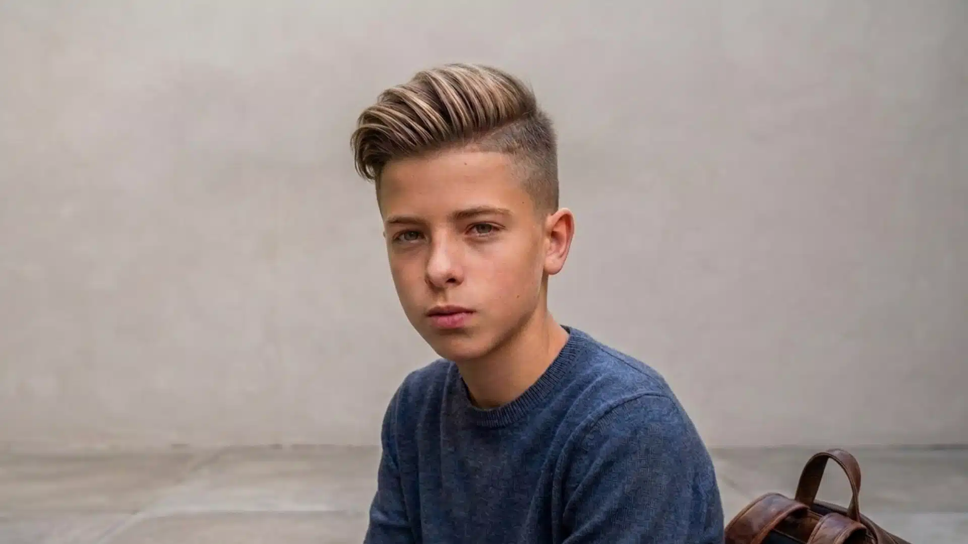 quiff fade haircut with voluminous styled top and faded sides on young man