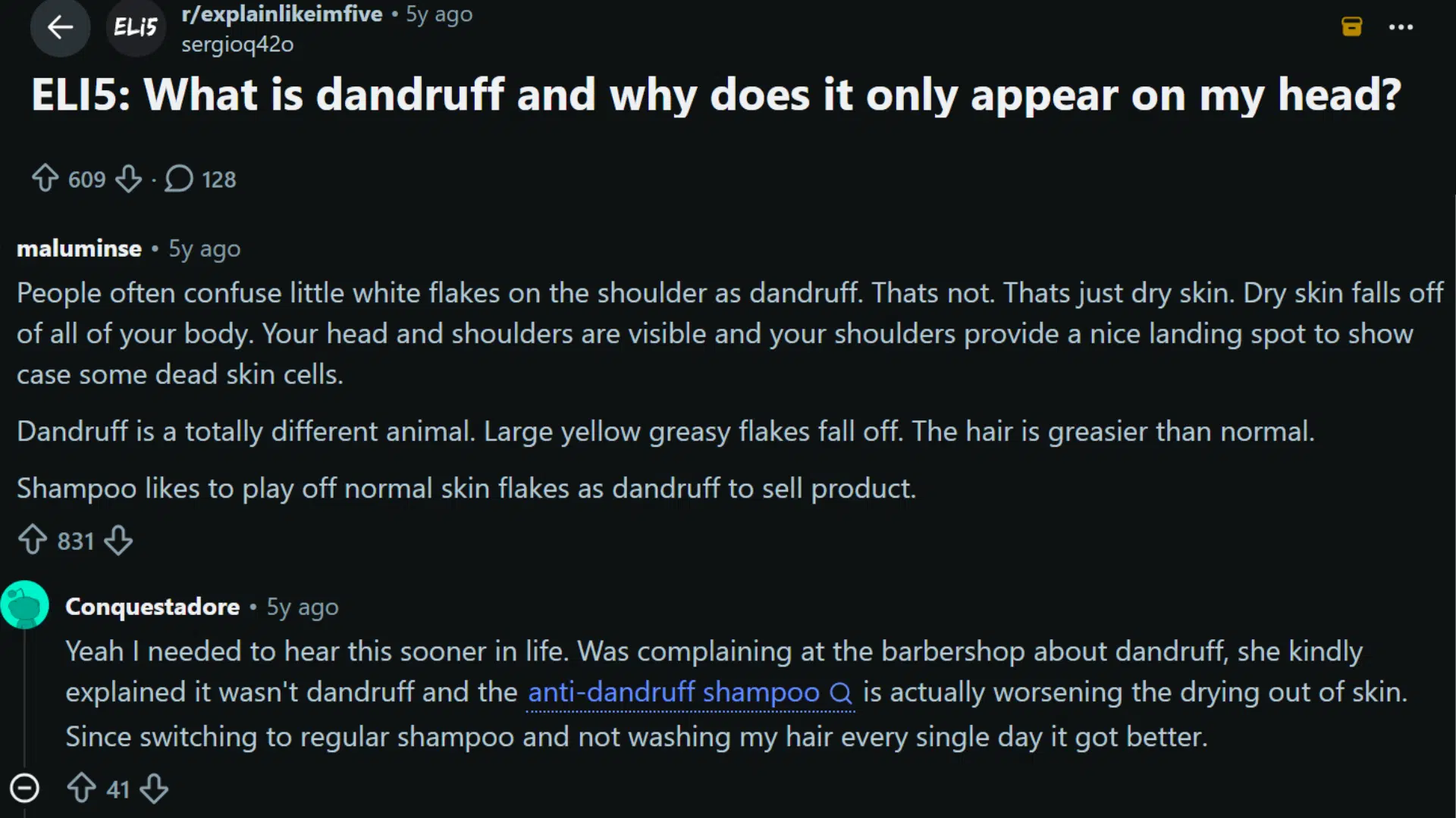 reddit discussion about dandruff causes dry scalp and scalp care experiences