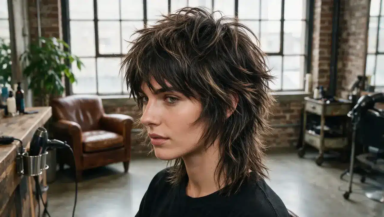 rockstar shag hairstyle with bold layers and voluminous texture