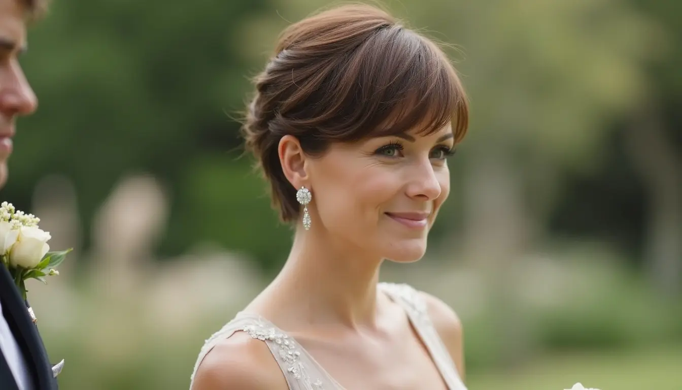 short back long front pixie bob haircut with face framing layers for wedding guest style