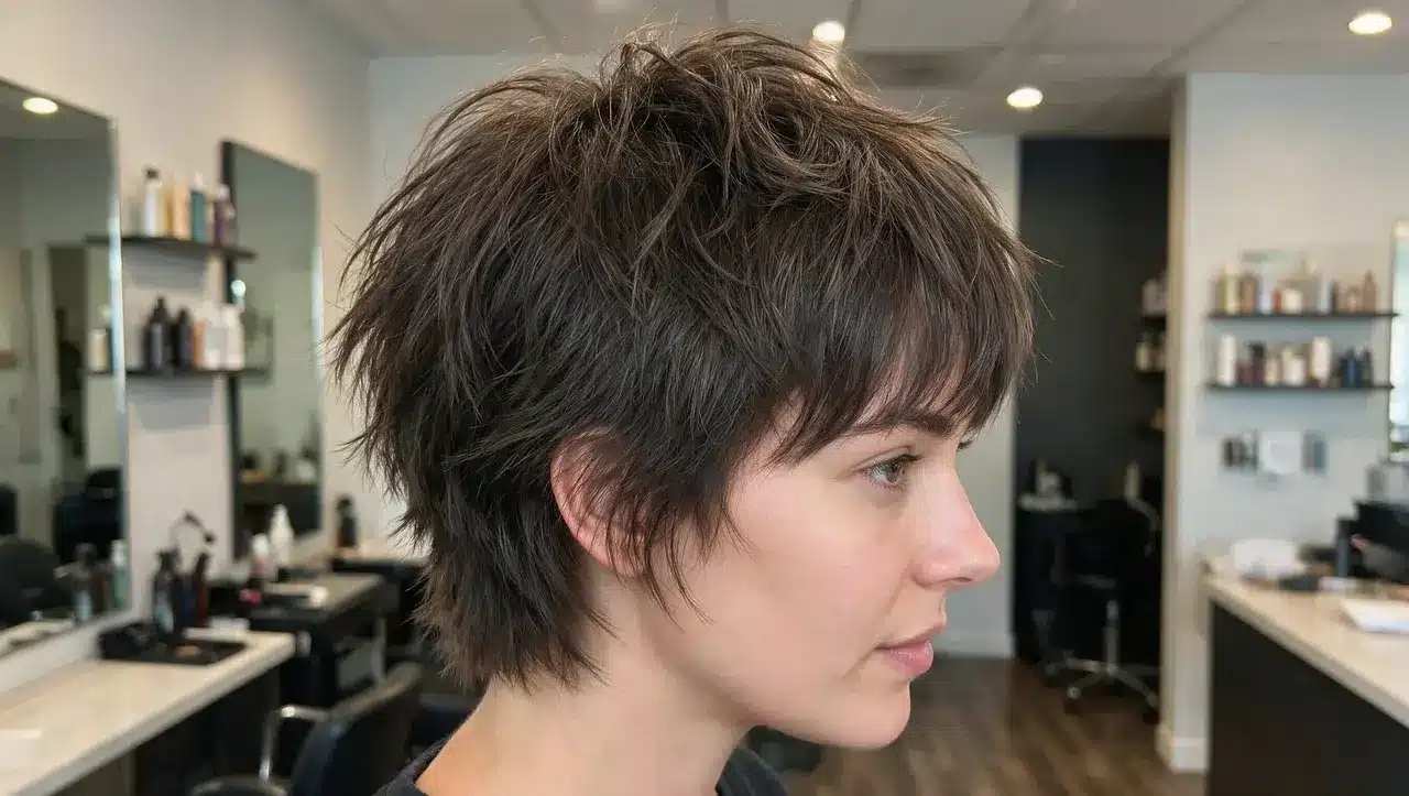 short shaggy crop haircut with stacked layers and textured top
